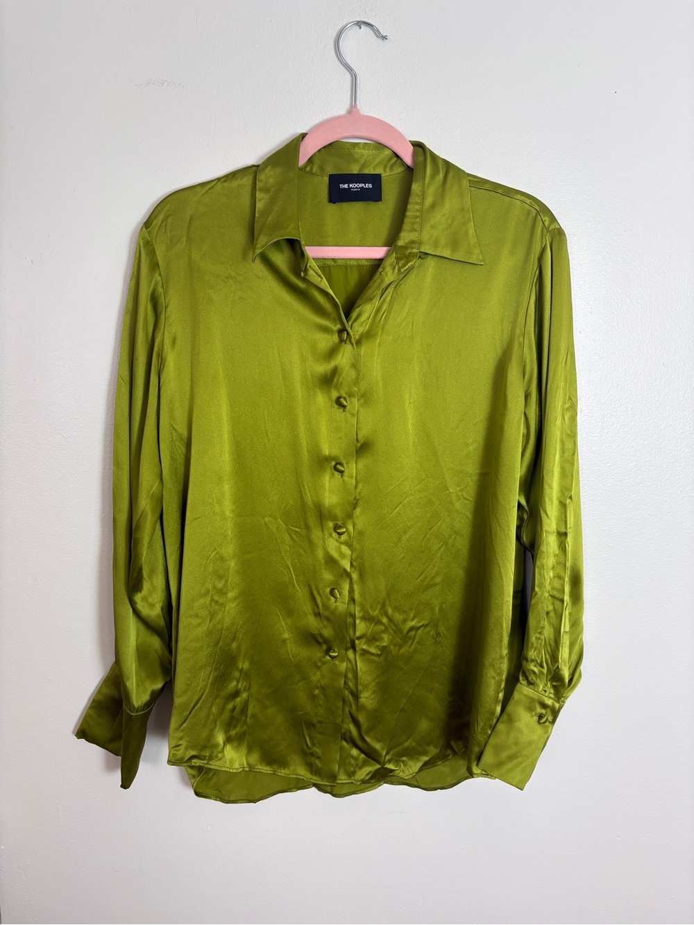 The Kooples Olive Satin Button-Down Shirt